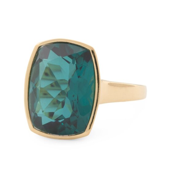 HIRAJULE  India 14kt Gold Plated London Blue Quartz Ring - Picture 1 of 2